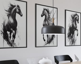 kunst aan de muur paard | paard aquarel kunstprint | set van 3 kunst aan de muur | kunstafdrukken van paarden | paard afdrukbaar | paardenposter | JPG
