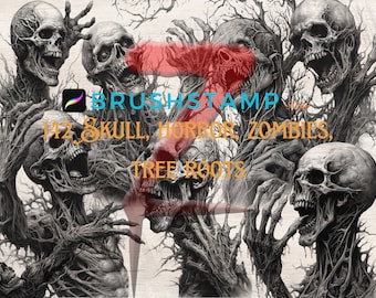 142 Schedel, horror, zombies, boomwortels penseelstempel planten zich voort