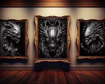 Giger kunst aan de muur | giger kunstprint | set van 3 kunst aan de muur | giger kunstafdrukken | giger afdrukbaar | giger-poster | JPG