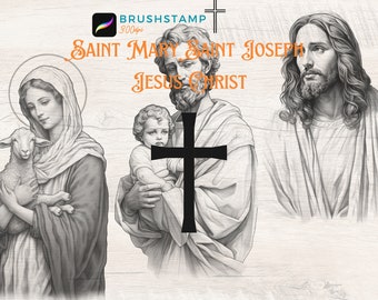 88 Maagd Maria, Sint-Jozef, Jezus Christus penseelstempel voortplanten