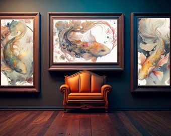 koi fish art | koi fish art print | set of 3 wall art |  water color art prints | koi fish  printable | koi fish  poster | JPG