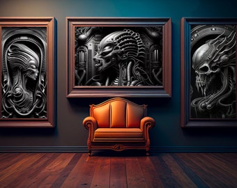Giger kunst aan de muur | giger kunstprint | set van 3 kunst aan de muur | giger kunstafdrukken | giger afdrukbaar | giger-poster | JPG