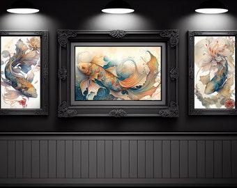 koi fish art | koi fish art print | set of 3 wall art |  water color art prints | koi fish  printable | koi fish  poster | JPG