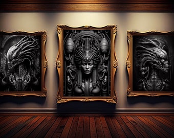 Giger kunst aan de muur | giger kunstprint | set van 3 kunst aan de muur | giger kunstafdrukken | giger afdrukbaar | giger-poster | JPG