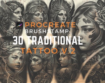 30 Neo traditional tattoo brushstamp procreate