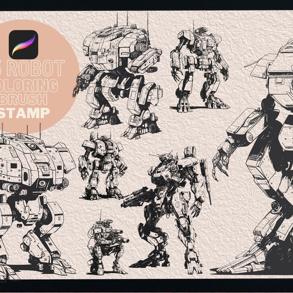 115 Robot coloring brushstamp procreate