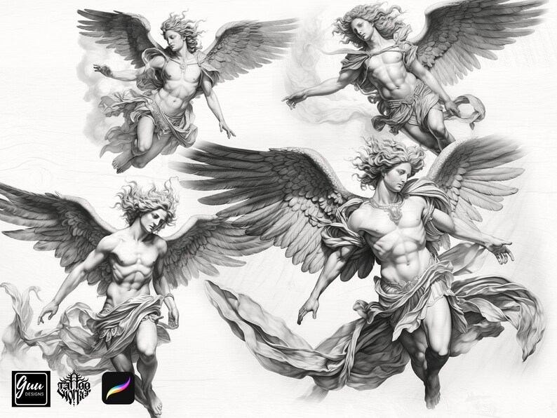 160 Archangel Michael and the Angels Tattoo Designs Brushstamp ...