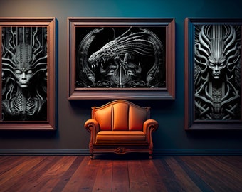 Giger kunst aan de muur | giger kunstprint | set van 3 kunst aan de muur | giger kunstafdrukken | giger afdrukbaar | giger-poster | JPG