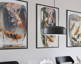 koi vis kunst | koi vis kunstprint | set van 3 kunst aan de muur | koi vis kunstafdrukken | koivissen afdrukbaar | koivissenposter | JPG