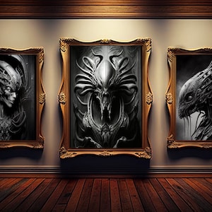 Giger wall art  | giger art print | set of 3 wall art |  giger art prints | giger  printable | giger poster | JPG