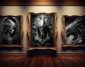 Giger kunst aan de muur | giger kunstprint | set van 3 kunst aan de muur | giger kunstafdrukken | giger afdrukbaar | giger-poster | JPG
