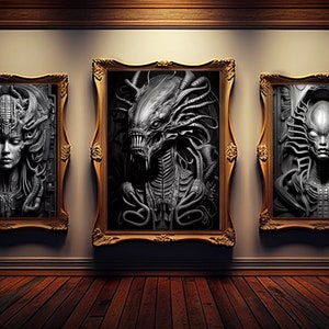 Giger wall art  | giger art print | set of 3 wall art |  giger art prints | giger  printable | giger poster | JPG