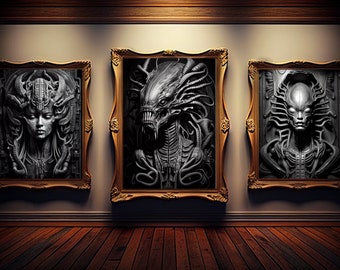 Giger wall art  | giger art print | set of 3 wall art |  giger art prints | giger  printable | giger poster | JPG