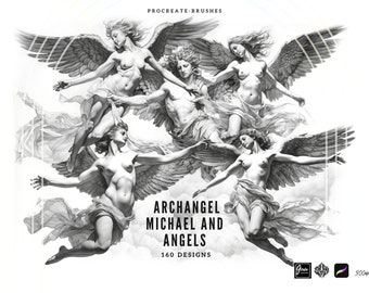 160 Archangel Michael and the angels tattoo designs brushstamp procreate