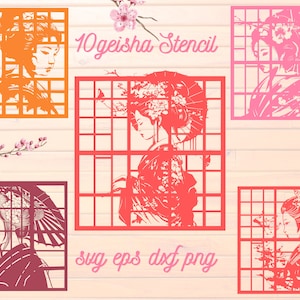 10 design geisha stencil cricut V.2