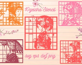 10 ontwerp geisha stencil cricut V.2