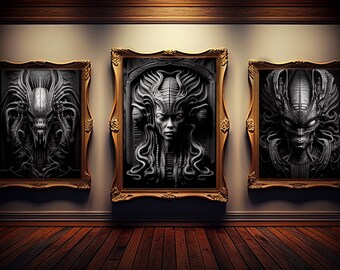 Giger kunst aan de muur | giger kunstprint | set van 3 kunst aan de muur | giger kunstafdrukken | giger afdrukbaar | giger-poster | JPG