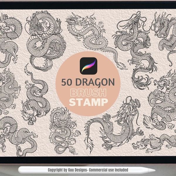 Dragon SVG, Dragon Stamps, stempels voortbrengen, penselen voortbrengen, Dragon sticker, baardagaam, drakenei, Dragon Art, Chinese Draak