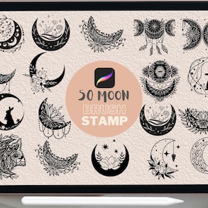 Moon | Wiccan | Wicca | Magics | Witchcraft I Celestial Procreate stamps | Mystic Procreate stamps | Celestial Stamps | Witch Stamps