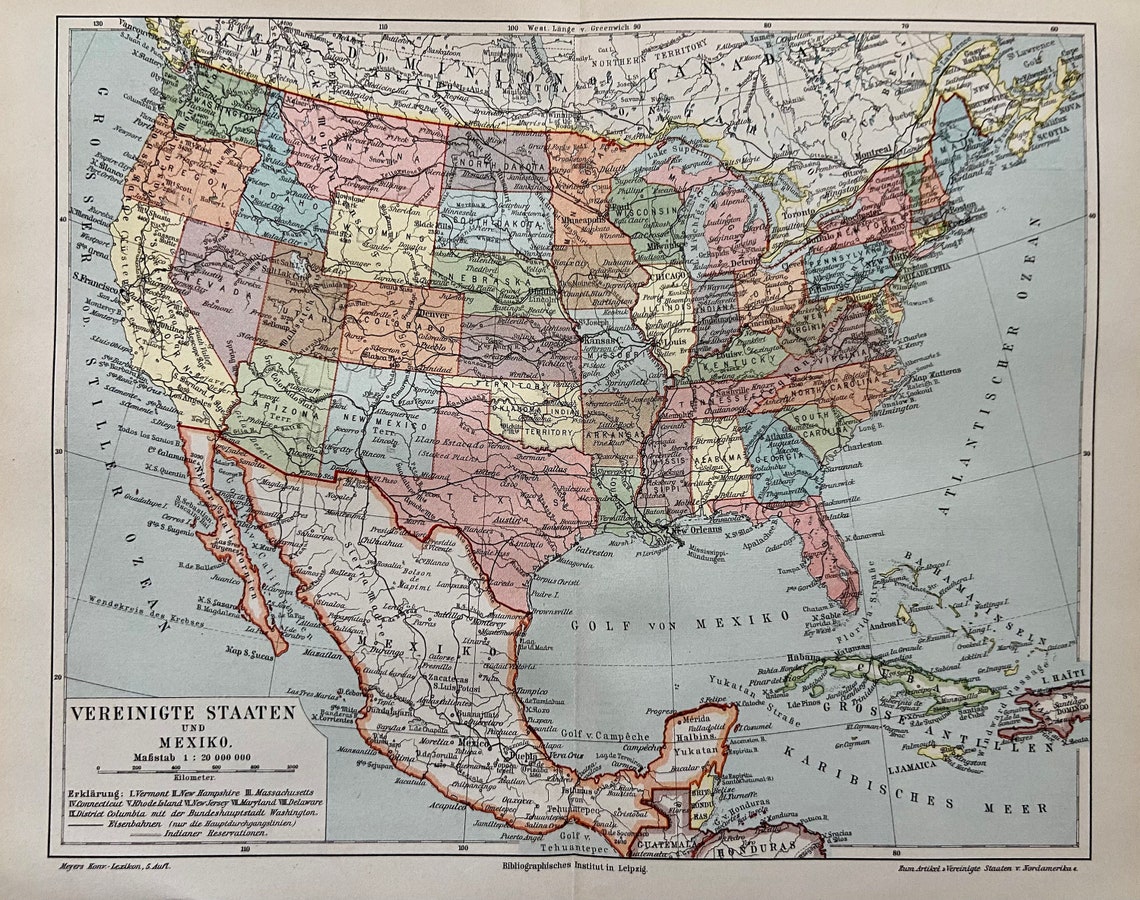 1890 Antique map USA United States California Nevada Texas Etsy
