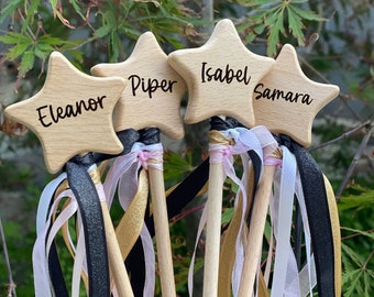 Personalized small wooden star wand / engraved star wand / fairy wand / birthday wand / party favor gift / magic wand / flower girl wand