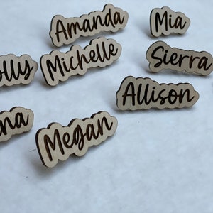 Personalized wood pin / wooden name pin / name tag pin / pins for bags / tote bag pin / backpack pin / backpack tag / lunch bag pin / Badge