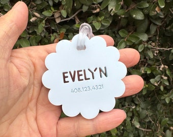 Scallop Name Cut Acrylic Luggage tags 1/4"/ Address tag / Name tag / Personalized tag / Pet Bag / Travel tag / Backpack tag / Wedding Gift