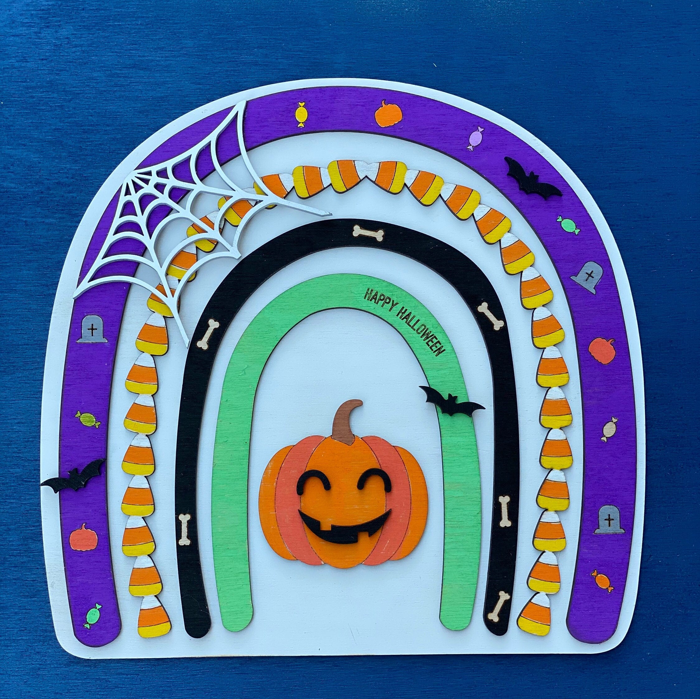 Halloween boho rainbow decoration sign  happy halloween   etsy Halloween boho rainbow decoration sign  happy halloween   etsy