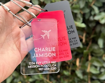 Personalized Acrylic Large Luggage Tag, Discreet Travel ID, Custom Address, Backpack Tag, Gift