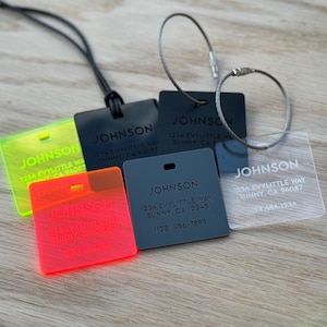 Discreet Acrylic Luggage tags 1/8&quot; / Address tag / Name tag / Personalized tag / Pet Bag / Logo tag / Travel tag / Backpack tag / Bag tag