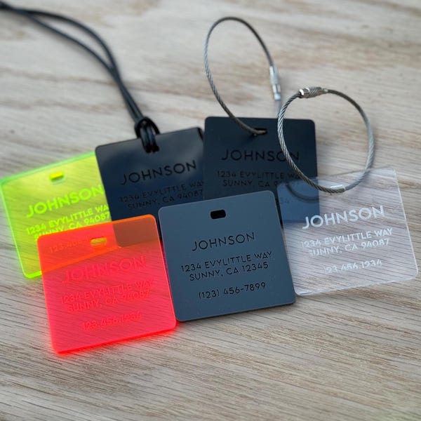 Personalized Acrylic Luggage Tag, Privacy Address, Pet Bag, Backpack Tag, Travel Tag, Wedding Gift, Custom Tag, Bag Tag, Corporate