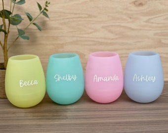 Silicone personalized wine glass 12 oz / Personalized stemless wine glass / birthday gift / bridesmaid gift / stemless glass / custom cup