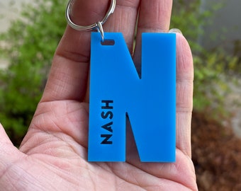 Keychain name tag / Lunch bag tag / school bag / personalized tag / bag charm / backpack tag / sports bag tag / letter cutout / Keychain