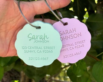 Scallop Acrylic Luggage Tag, Personalized Address Name Tag, Engraved Information, Custom Tags, Backpack Tag, Travel Tag, Bag Tag, Gift Tag