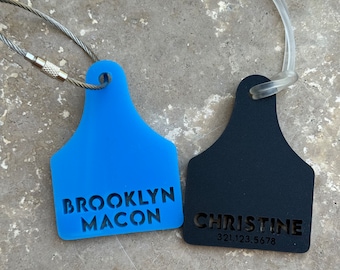 Personalized Acrylic Cow Ear Tag, Engraved Luggage Tag, Backpack Tag, Gift Tag, Farm