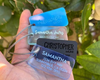 Personalized Acrylic Luggage Tag, Discreet Address, Pet Bag, Backpack Tag, Travel Tag, Wedding Gift, Simple Tag, Small tag (2x1")