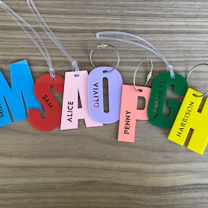 Backpack name tag 1/8" / acrylic tag / school bag name / personalized tag / bag charm / sport bag tag / diaper bag / letter cutout