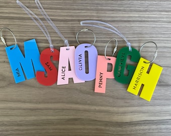 Personalized Acrylic Backpack Tag: Initial Letter Charm, School Bag Name Tag