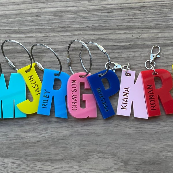 Initial letter keychain name tag 1/4" / Lunch bag tag / school bag / personalized tag / bag charm / backpack tag / sports bag tag / durable