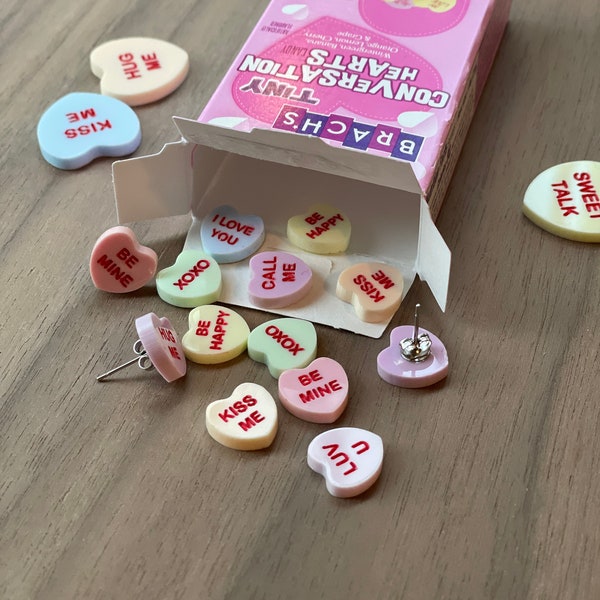 Candy Heart Earring Stud | Conversation Hearts | Sweet Heart studs | Valentine's Day Gift | Valentine | Heart Earring Stud | Valentines