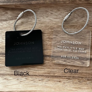 Discreet Acrylic Luggage tags 1/8 / Address tag / Name tag / Personalized tag / Pet Bag / Logo tag / Travel tag / Backpack tag / Bag tag image 2