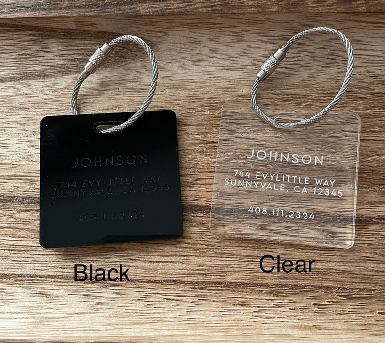 Discreet Acrylic Luggage tags 1/8 / Address tag / Name tag / Personalized tag / Pet Bag / Logo tag / Travel tag / Backpack tag / Bag tag image 2