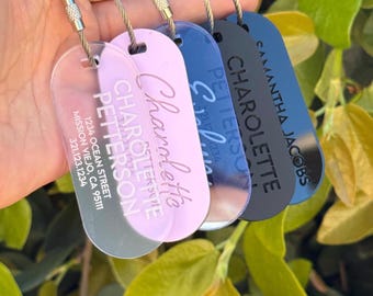 Personalized Acrylic Luggage Tag, Custom Engraved Bag Tag, Backpack, Oval Bag Tag, Address Tag, Large Name, Gift Tag
