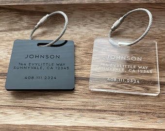 Discreet Acrylic Luggage tags 1/8" / Address tag / Name tag / Personalized tag / Pet Bag / Logo tag / Travel tag / Backpack tag / Bag tag