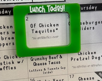 Custom School Lunch Menu Magnet Frame, Fridge Magnet, Kids Lunch