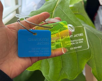 Personalized Acrylic Luggage Tag, Discreet Address Travel Tag, Backpack, Gift, Bag, Custom Tag, Privacy, Wedding Gift, Corporate, 2x1 - 1/8