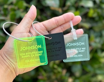 Personalized Acrylic Address Luggage Tag, Discreet Travel Bag Tag, Custom Tag, Bag Tag, Backpack Tag, Gift Tag