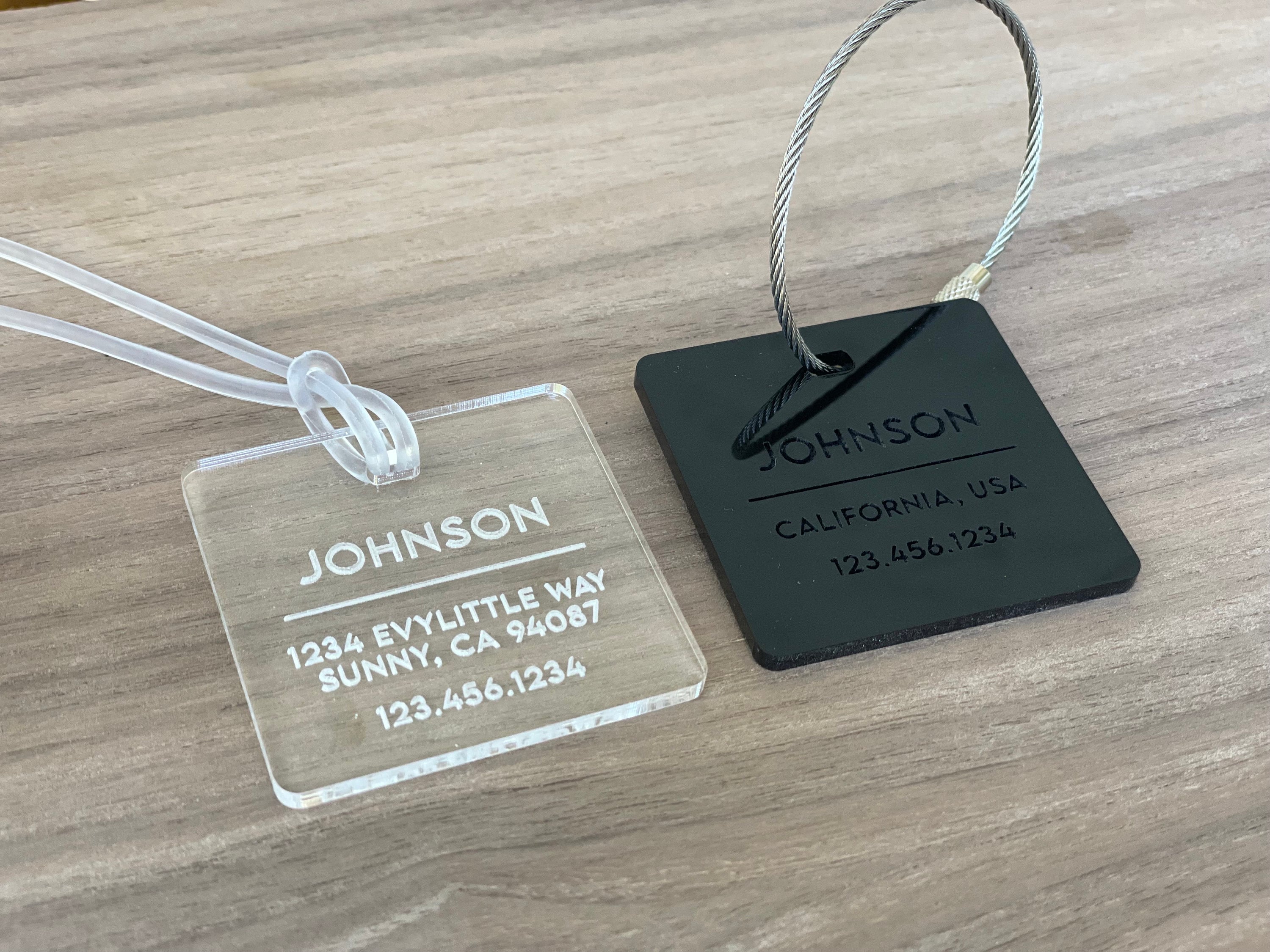 Personalized Acrylic Luggage Tag, Discreet Address Travel Tag, Custom Bag Tag, Backpack Tag, Modern Tag, Simple Tag, Gift