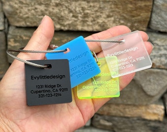 Personalized Acrylic Keychain Tag, 1.5" Square Luggage Tag, Small Simple Tag, Backpack Tag, Gift