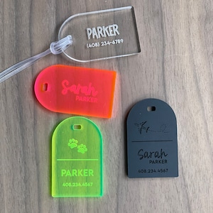 Discreet Acrylic Luggage tags 2.5” x 1.5”/ Address tag / Half Circle / Personalized tag / Travel tag / Backpack tag / Name Bag tag / 1/4"